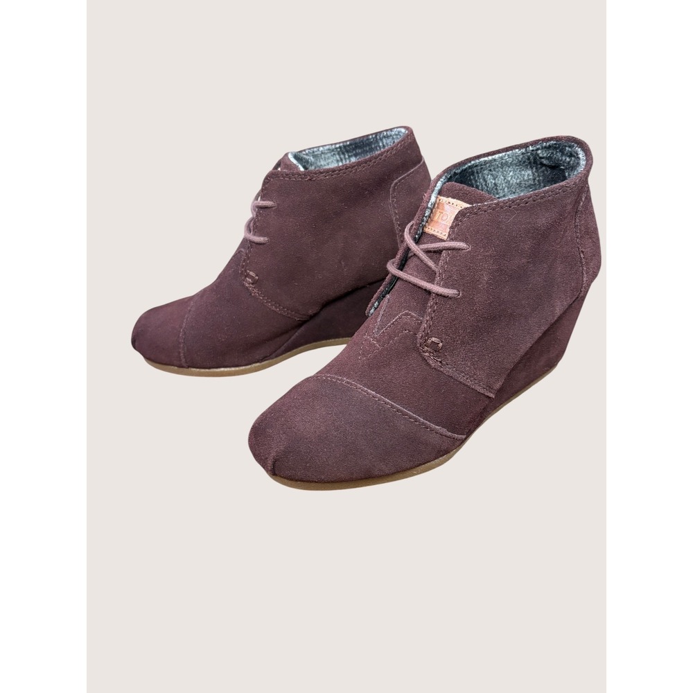 TOMS Desert Wedge Chocolate Brown Genuine Suede Ankle Booties Women's 6